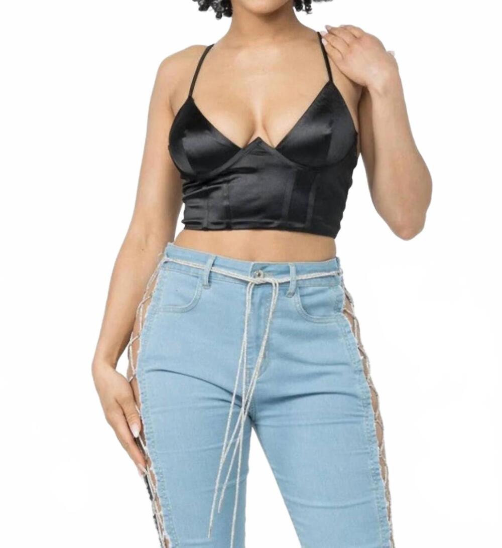 NEW HERA just me satin corset crop top in black